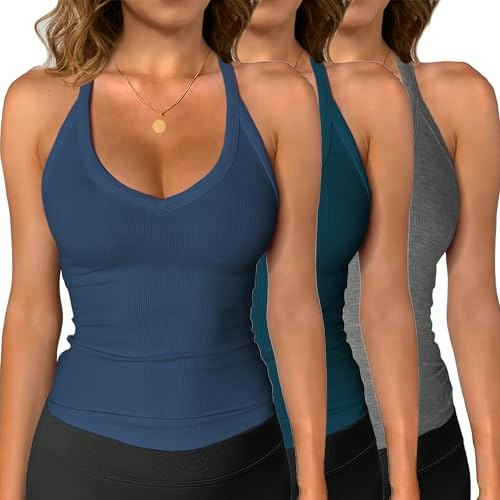iGenjun Women's Racerback Ribbed Workout Tank Tops 3-Pack: $25.49