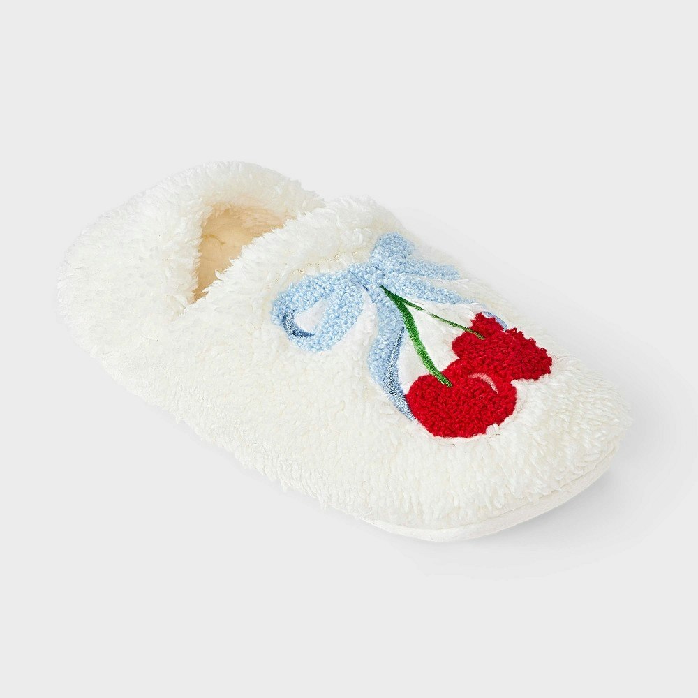 Women's Embroidered Cherry Fleece Slipper Socks: $10 Women's Embroidered Cherry Fleece Slipper Socks: $10
