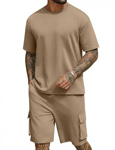 Coofandy Men's 2-Piece Cargo Shorts and T-Shirt Set: $33.99