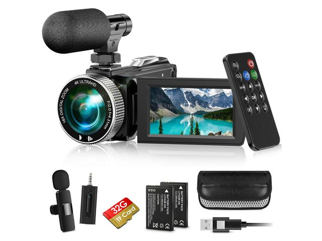 4K 48MP Vlogging Camcorder with 32GB Card: $128.99
