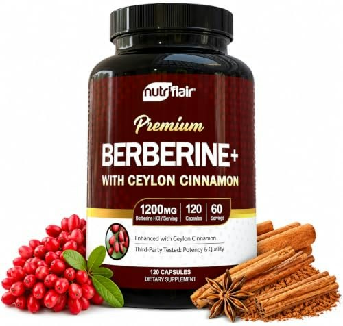 NutriFlair 1,200mg Berberine and Ceylon Cinnamon 120-Capsule Bottle: $22.92