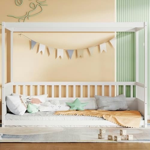 Twin Size Montessori Canopy Bed Frame with Guardrails: $160.79 Twin Size Montessori Canopy Bed Frame with Guardrails: $160.79