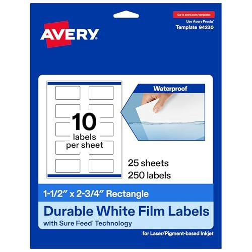 Avery 1.5" x 2.75" Printable Waterproof Rectangle Labels 250-Pack: $31.83