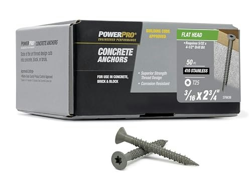 Power Pro 3/16" x 2-3/4" Stainless Steel Concrete Screw Anchors 50-Pack: $78.86