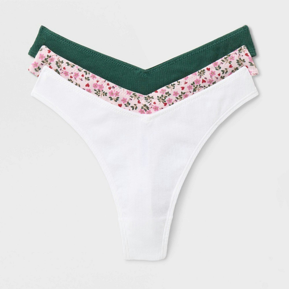 Wild Fable Women's Cotton Ribbed Thongs 3-Pack: $15 Wild Fable Women's Cotton Ribbed Thongs 3-Pack: $15