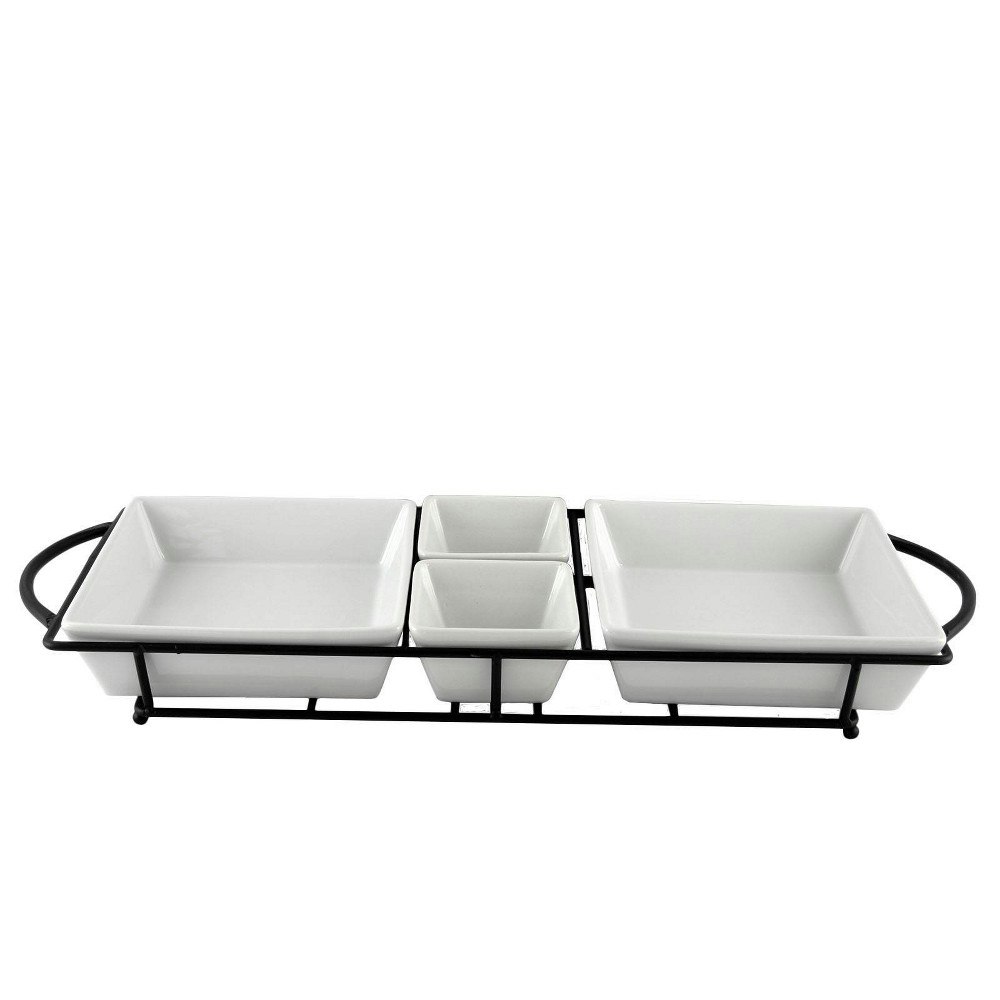 Gibson Home 5-Piece Porcelain Serving Set with Metal Rack: $53.99
