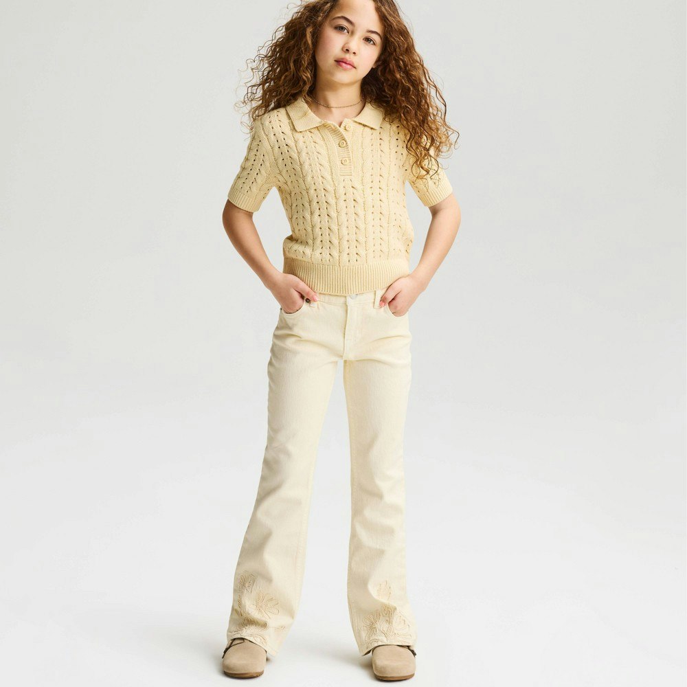 Cat & Jack Girls' Mid-Rise Embroidered-Hem Bootcut Jeans: $20 Cat & Jack Girls' Mid-Rise Embroidered-Hem Bootcut Jeans: $20