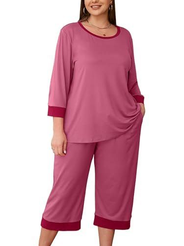 AusLook Plus Size Women's 3/4 Sleeve Capri Pajama Set: $19.98