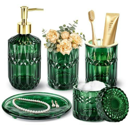 Haturi 5-Piece Glass Bathroom Accessories Set: $25.49