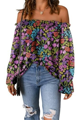 Spriolim Women's Boho Floral Off-Shoulder Long Sleeve Blouse: $23.79 Spriolim Women's Boho Floral Off-Shoulder Long Sleeve Blouse: $23.79