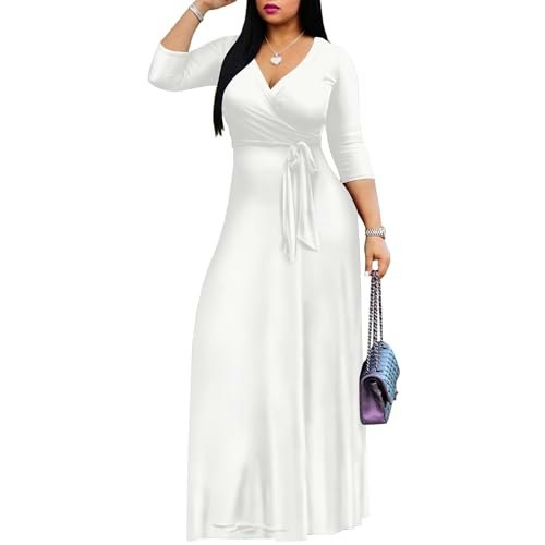 Mrskoala Women's Plus-Size V-Neck 3/4 Sleeve Maxi Wrap Dress: $36.98