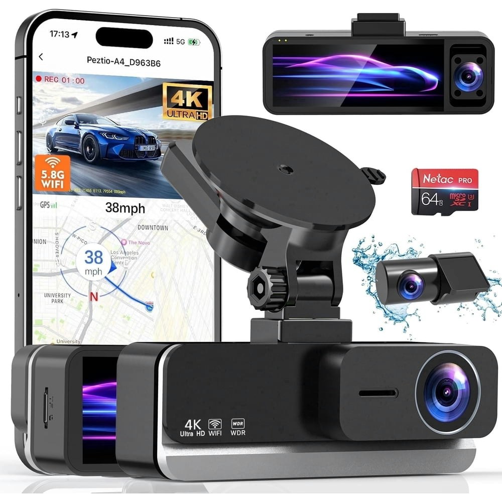 4K 3-Channel Front Inside and Rear Dash Cam: $53.79