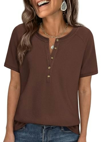 Prettygarden Women's Short Sleeve Waffle Knit Henley Shirt: $12.10 Prettygarden Women's Short Sleeve Waffle Knit Henley Shirt: $12.10