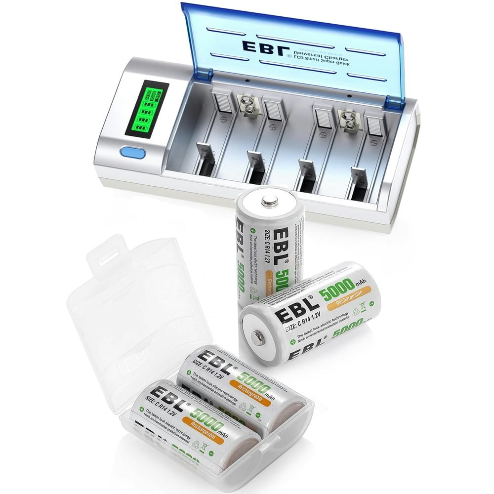 EBL C Rechargeable Batteries and Charger 4-Pack: $21.54