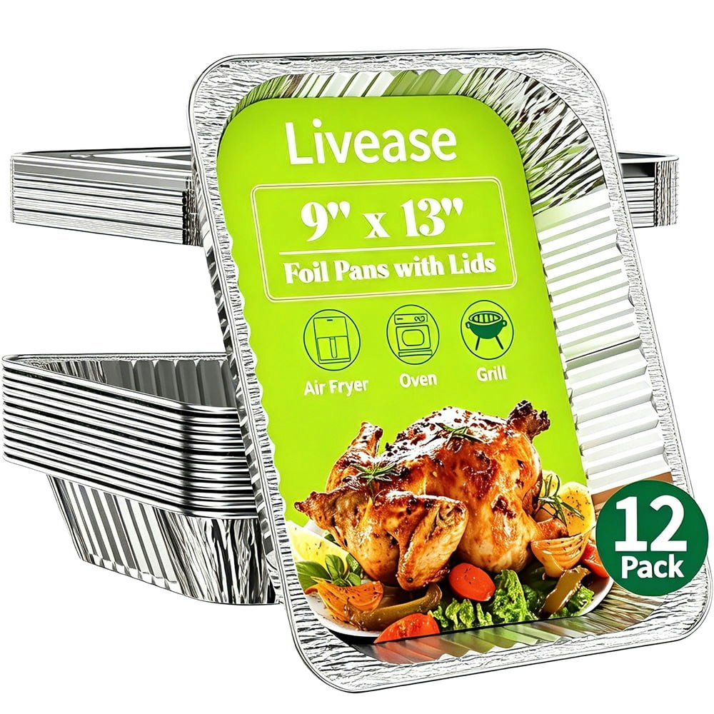 Livease 9x13-Inch Disposable Aluminum Foil Cake Pans with Lids 12-Pack: $20.69 Livease 9x13-Inch Disposable Aluminum Foil Cake Pans with Lids 12-Pack: $20.69