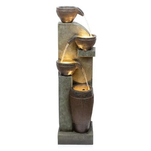 Alpine Corporation 40-Inch 4-Tier Cascading Pot and Bowl Fountain with LED Lights: $229.18