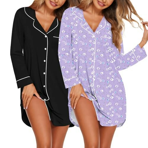 Ekouaer Long Sleeve Button Down Sleep Shirt 2-Pack: $29.99 Ekouaer Long Sleeve Button Down Sleep Shirt 2-Pack: $29.99