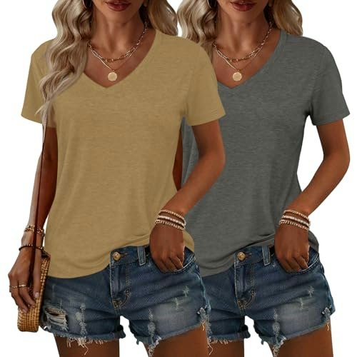 Aizhineng Women's V-Neck Short Sleeve Casual T-Shirt 2-Pack: $13.99