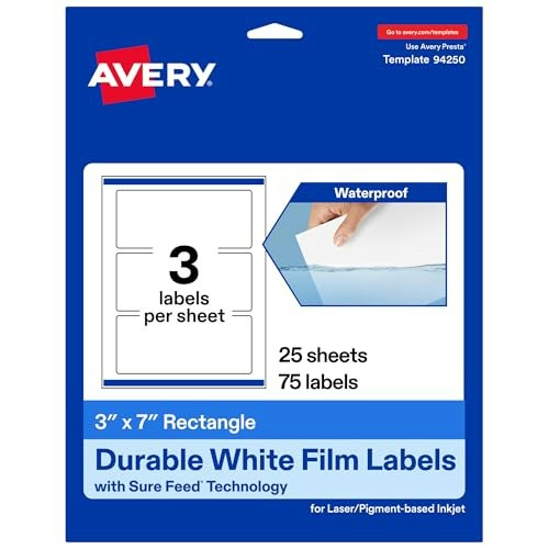 Avery 3" x 7" Printable Durable Rectangle Labels 75-Pack: $26.31