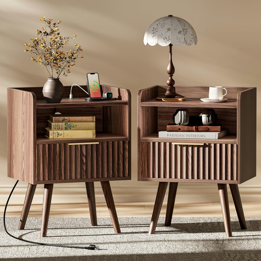 Huuger Nightstand Set of 2 w/ Charging Station: $100