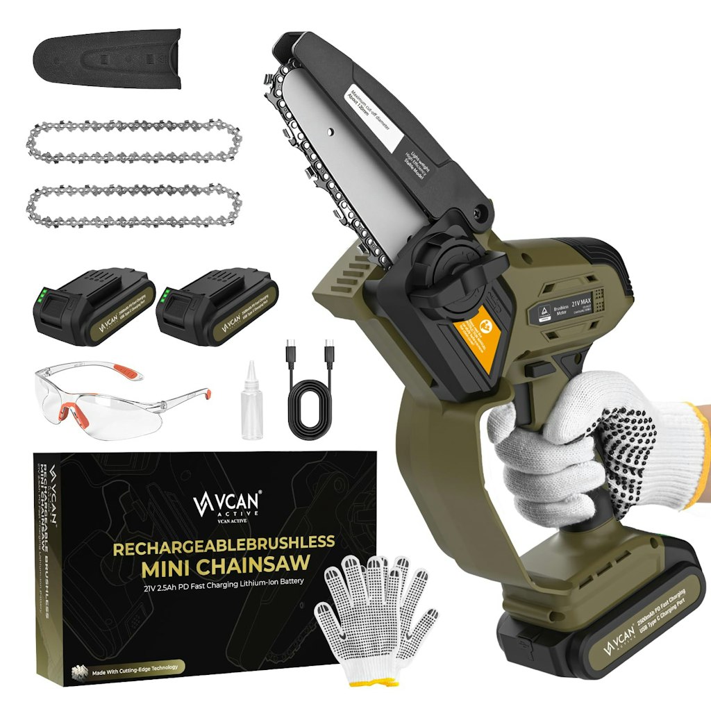 21V 5" Mini Cordless Chainsaw w/ 2 Batteries: $20