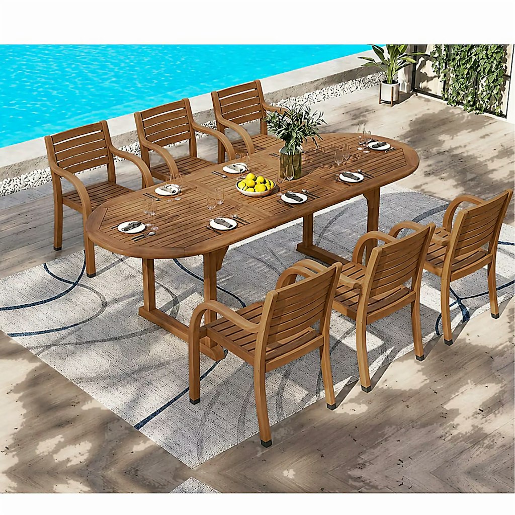 Amazonia 7-Piece Eucalyptus Wood Extendable Patio Dining Set: $990
