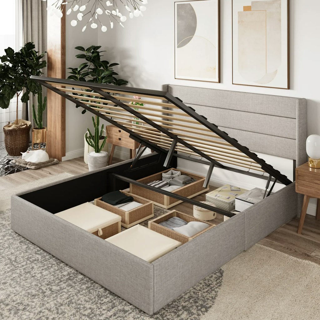 Latitude Run Braya Hydraulic Lift Up Storage Upholstered Queen Platform Bed: $274