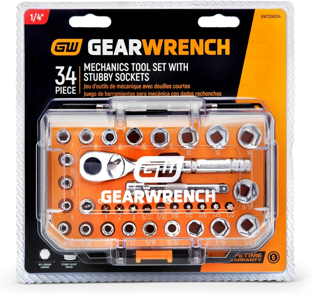 GearWrench 34-Piece 1/4" Drive Stubby Socket Mechanics Tool Set: $24 w/ Prime