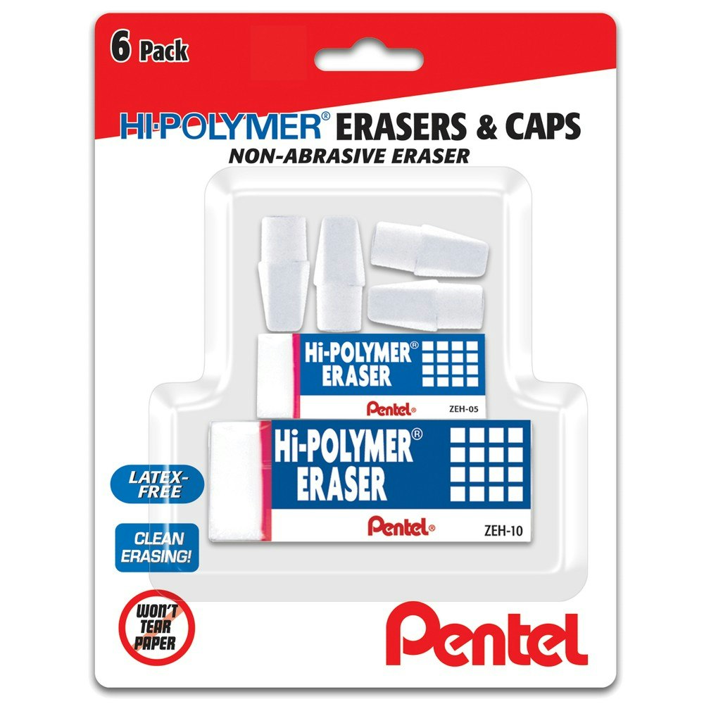 Pentel Hi-Polymer Eraser and Cap 6-Pack: $2.99 Pentel Hi-Polymer Eraser and Cap 6-Pack: $2.99