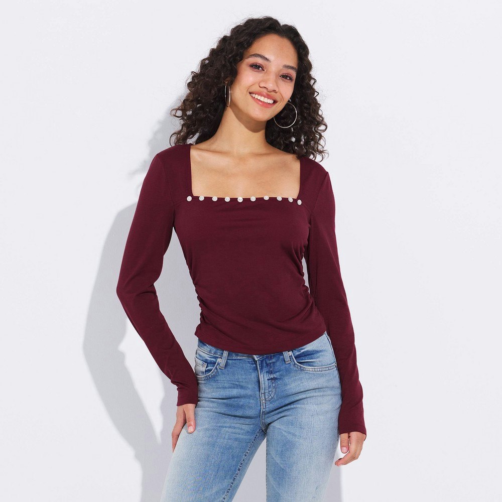 Wild Fable Women's Square Neck Long Sleeve Button-Detail Jersey Top: $30 Wild Fable Women's Square Neck Long Sleeve Button-Detail Jersey Top: $30