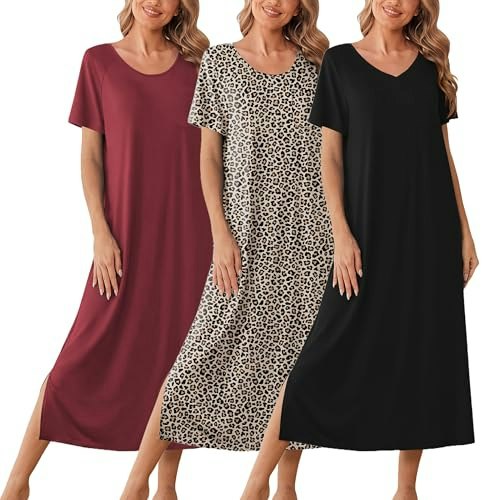 Ekouaer Women's Short Sleeve Nightgown 3-Pack: $29.98 Ekouaer Women's Short Sleeve Nightgown 3-Pack: $29.98