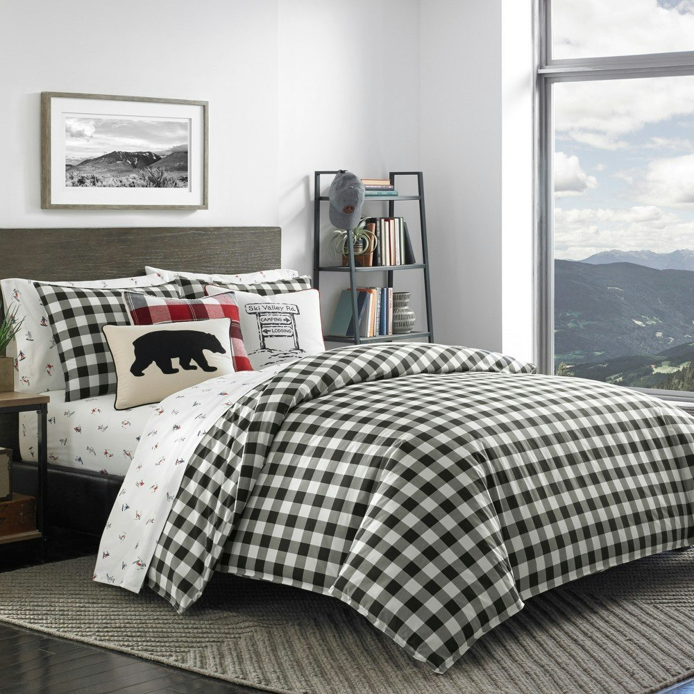 Eddie Bauer Twin Black Mountain Plaid Duvet Cover Set: $63.99