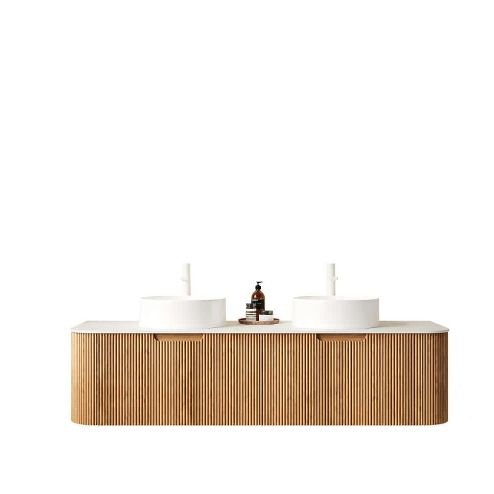 60-Inch Double-Basin Curved Vanity with Sintered Stone Top: $2,985