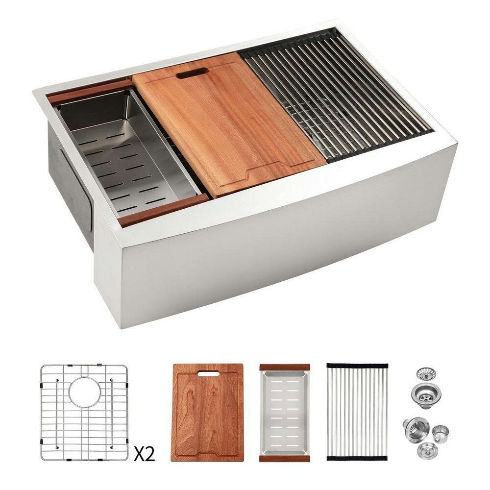 33-Inch Drop-In Double Bowl 16-Gauge Stainless Steel Kitchen Sink Workstation Bundle: $962.96