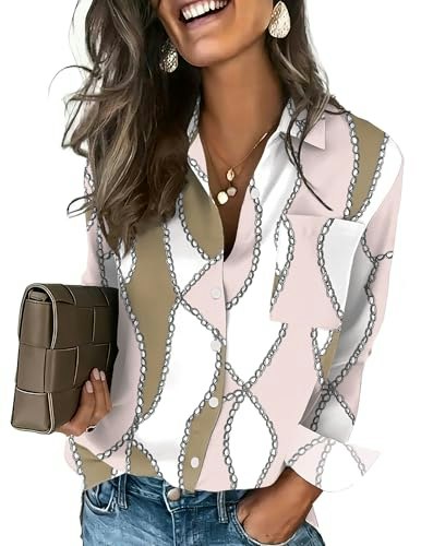 Hotouch Women's Button Down Long Sleeve V-Neck Blouse: $21.24