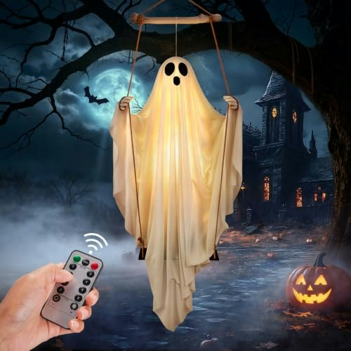 5-Foot Hanging Swing Ghost Halloween Decoration: $29.98