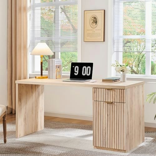 60-inch Fluted Office Desk with Cabinet and Built-in Outlet: $161.49 60-inch Fluted Office Desk with Cabinet and Built-in Outlet: $161.49