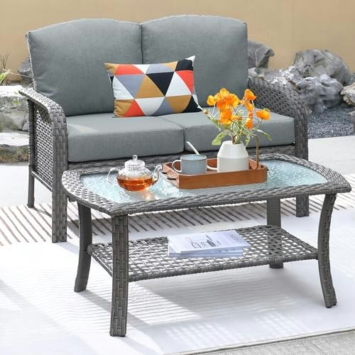 Ovios 2-Piece Wicker Patio Furniture Set: $220.15
