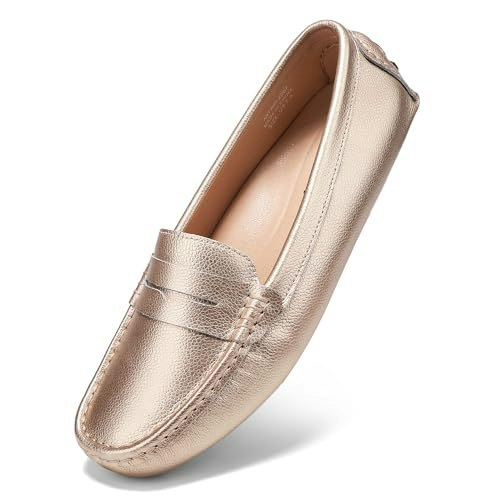 Beauseen Women's Gold Genuine Leather Penny Loafers: $38.24