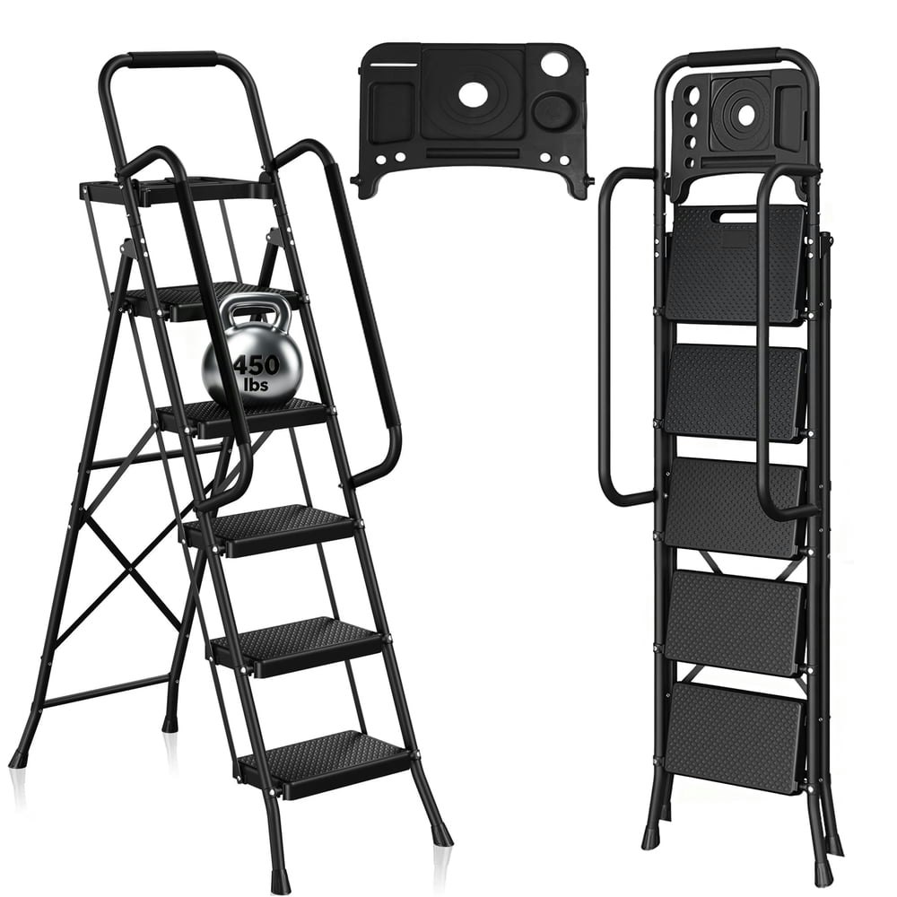 PhiloDeco 5-Step Ladder with Handrails and Tool Tray: $107.99