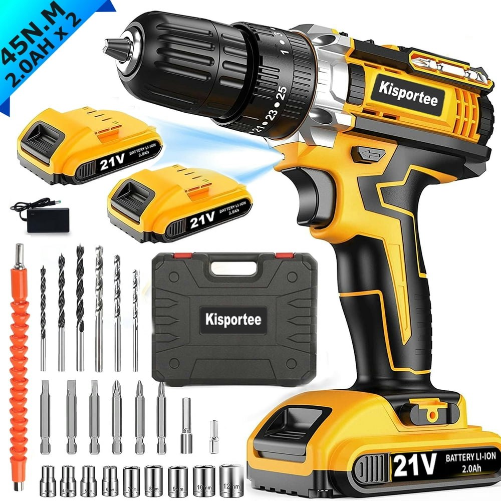 Kisportee 21V Cordless Drill Set with 2 Batteries: $23.53
