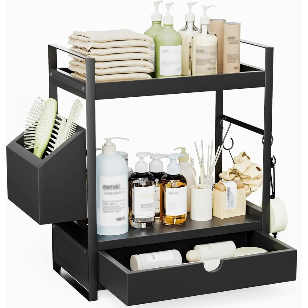 Gijjgole 2-Tier Bathroom Counter Organizer with Drawer and Basket: $25.89 Gijjgole 2-Tier Bathroom Counter Organizer with Drawer and Basket: $25.89