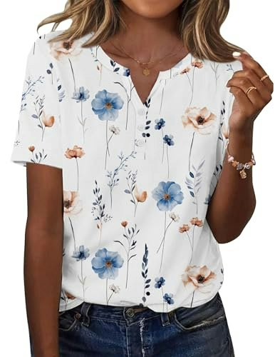 Zeagoo Women's V-Neck Floral Short Sleeve Blouse: $7.63 Zeagoo Women's V-Neck Floral Short Sleeve Blouse: $7.63