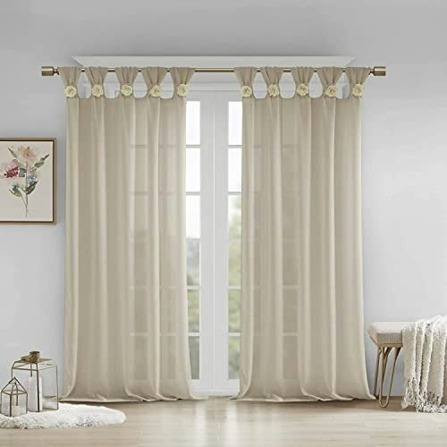 Madison Park Floral Rosette Embellished Sheer Curtain 50x84-Inch: $20.47 Madison Park Floral Rosette Embellished Sheer Curtain 50x84-Inch: $20.47