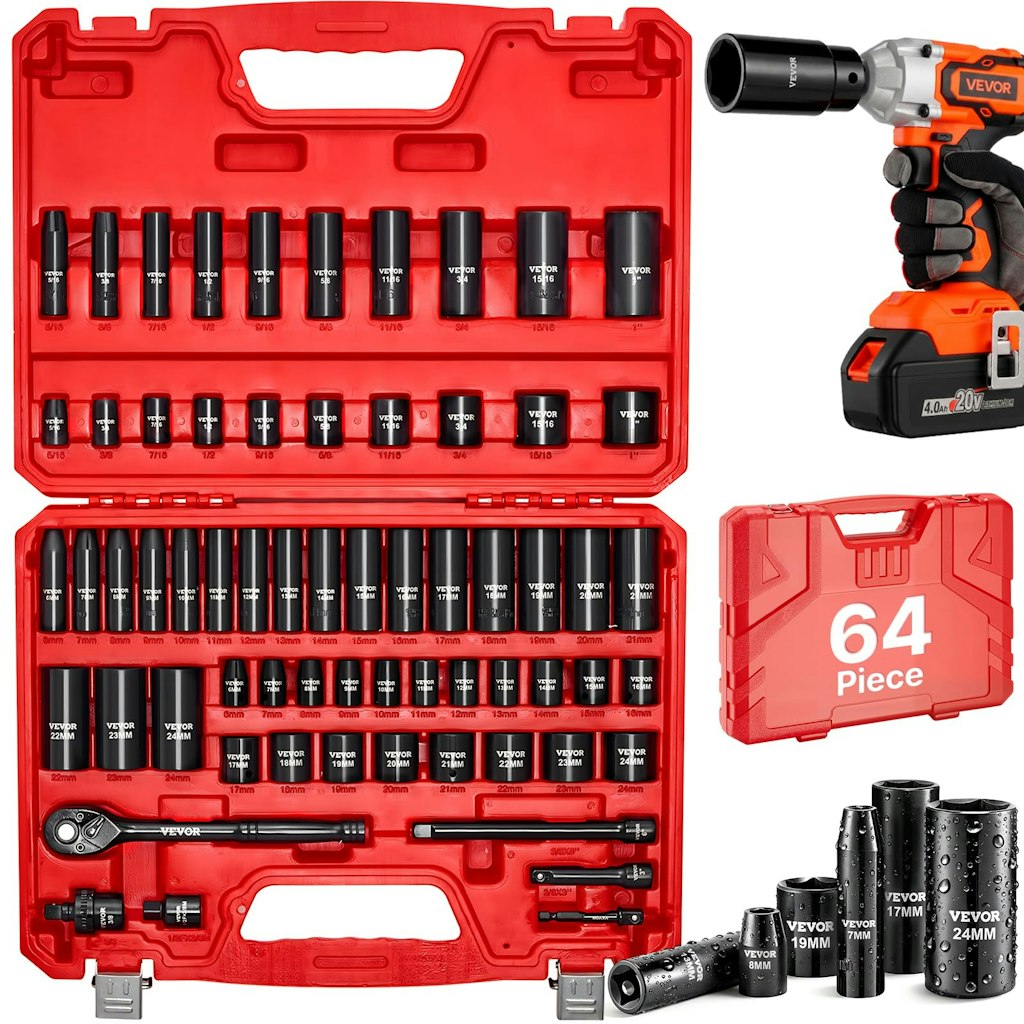 Vevor 3/8" Drive 64-Piece Impact Socket Set: $52