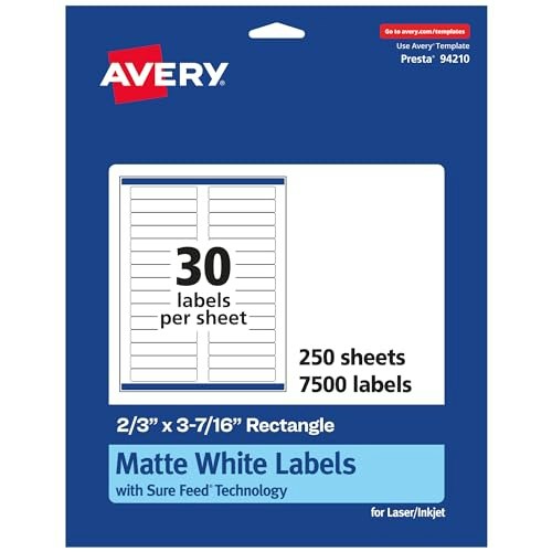 Avery 2/3" x 3-7/16" Matte White Labels 7,500-Pack: $136.84 Avery 2/3" x 3-7/16" Matte White Labels 7,500-Pack: $136.84