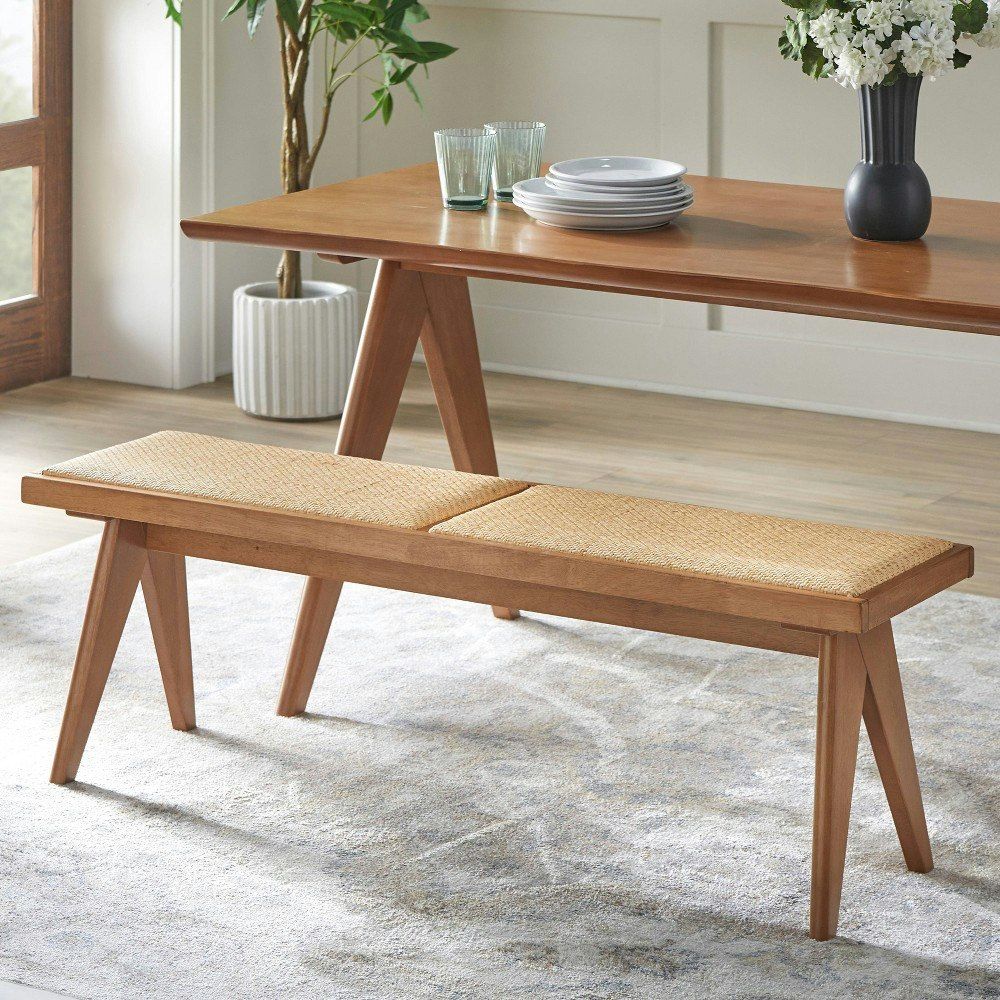 Buylateral Valentina Rattan and Wood Dining Bench: $179.99 Buylateral Valentina Rattan and Wood Dining Bench: $179.99