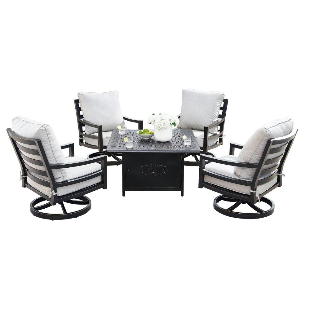 Oakland Living 5-Piece Aluminum Square Fire Table Dining Set: $3,760.99 Oakland Living 5-Piece Aluminum Square Fire Table Dining Set: $3,760.99