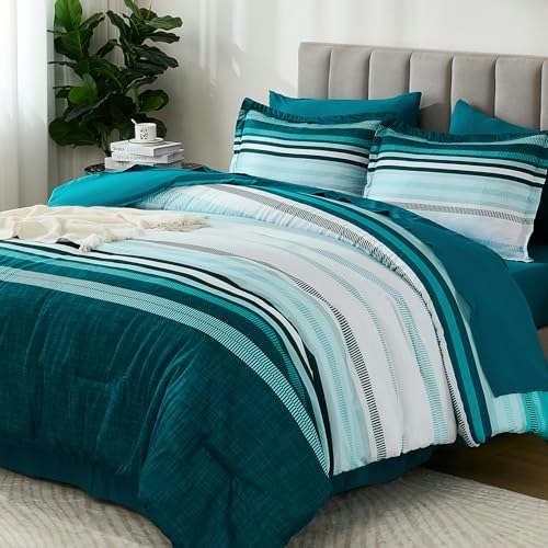 Dobuyly 7-Piece Full Size Boho Striped Comforter Set: $36.71