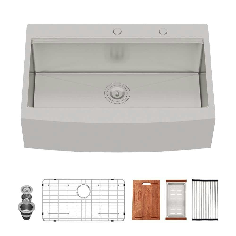 33-Inch Farmhouse Apron Front Single Bowl Workstation Stainless Steel Kitchen Sink: $402 33-Inch Farmhouse Apron Front Single Bowl Workstation Stainless Steel Kitchen Sink: $402